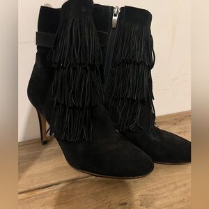 Via Spiga Women's Black Suede Fringe Ankle Boots - size 7